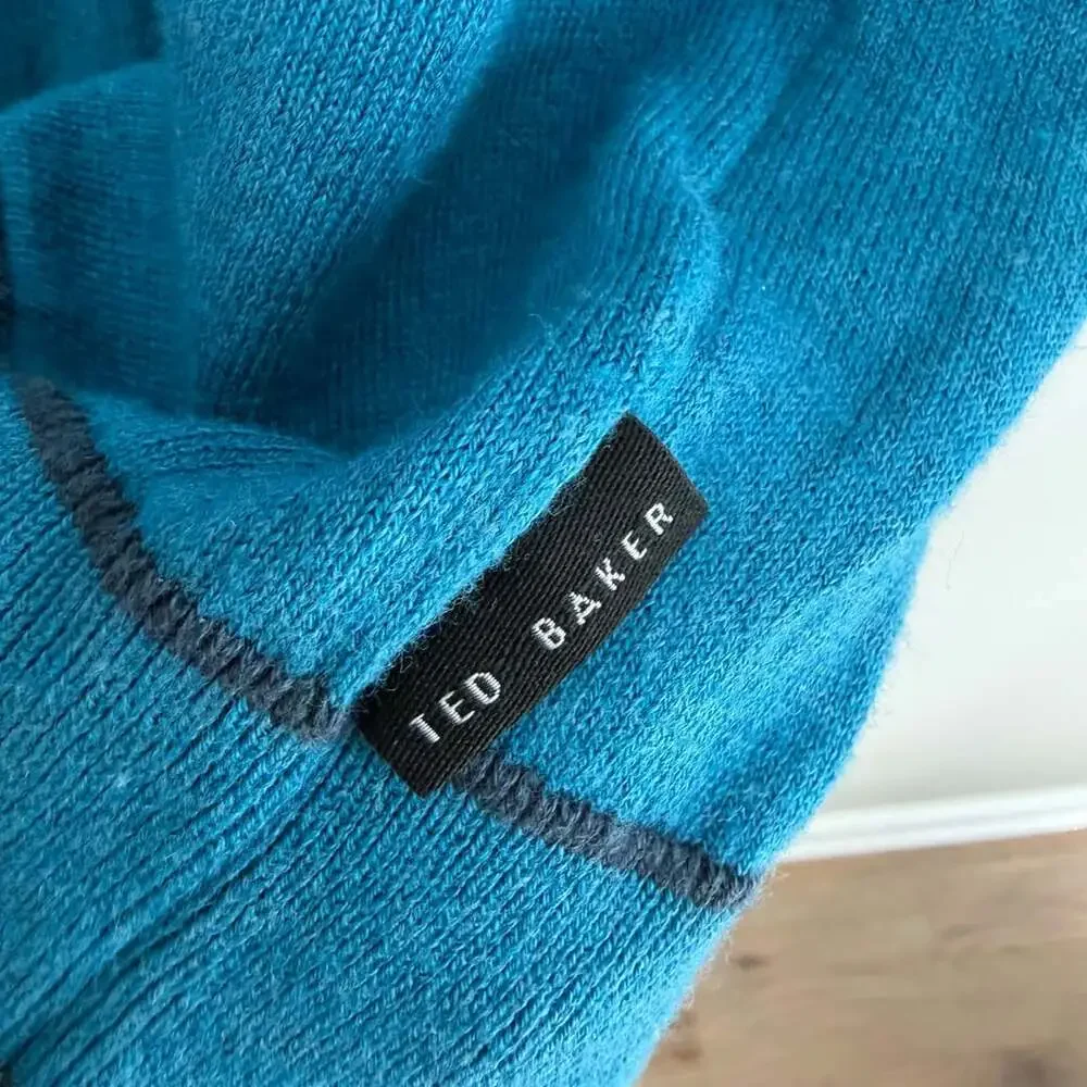 Ted Baker London Men’s V-Neck Sweater Size 3X Teal Blue Organic Cotton